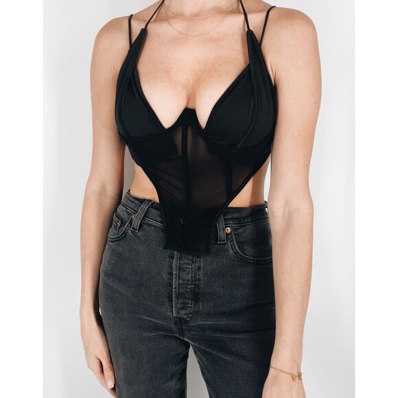 NWOT Women's Black Corset Halter Tie Top Size Small - Picture 1 of 3